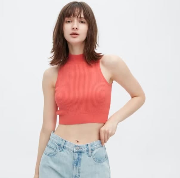 Mock Neck Sleeveless Cropped Sweater