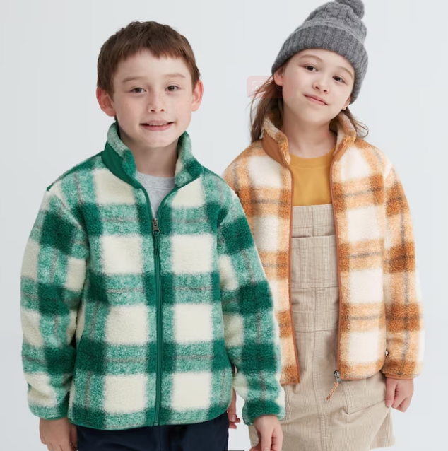 Windproof Fleece Jacket (Checked) Warm windproof fleece. Fluffy, soft, and comfortable.