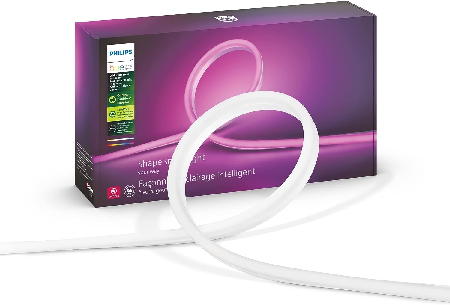 Philips Hue White and Color Ambiance 16 Foot Outdoor Light Strip - Includes 1 Light Strip and 1 Power Supply 40W - Requires Hue Bridge - Works with Amazon Alexa, Apple HomeKit and Google Assistant