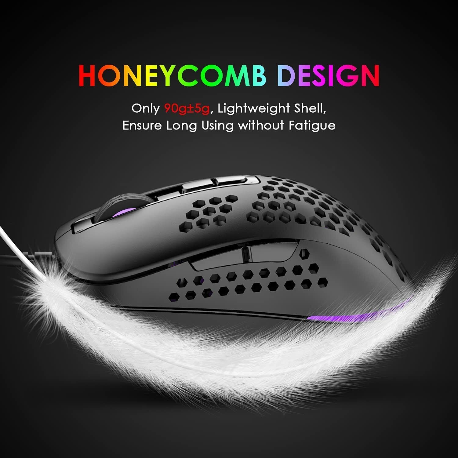 Ultralight Wired Gaming Mouse Lightweight Honeycomb Shell Ergonomic USB RGB Mice