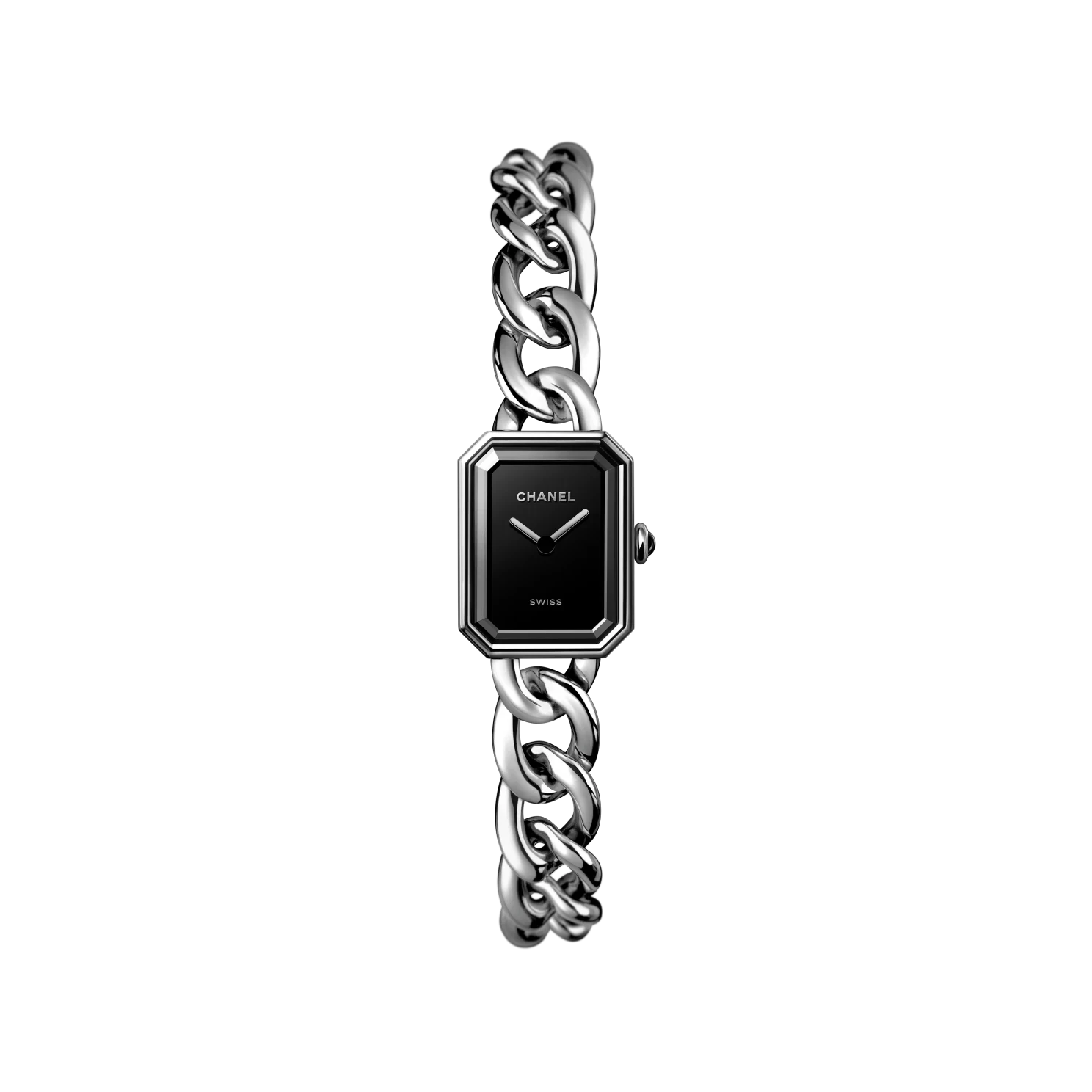 CHANELPremière Gourmette Chain watch Small model, steel, black dial NO.H7019