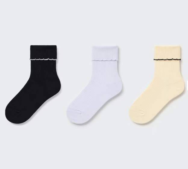 Regular Socks (3 Pairs) Socks made with a special soft yarn. Top folded over for a distinctive style.