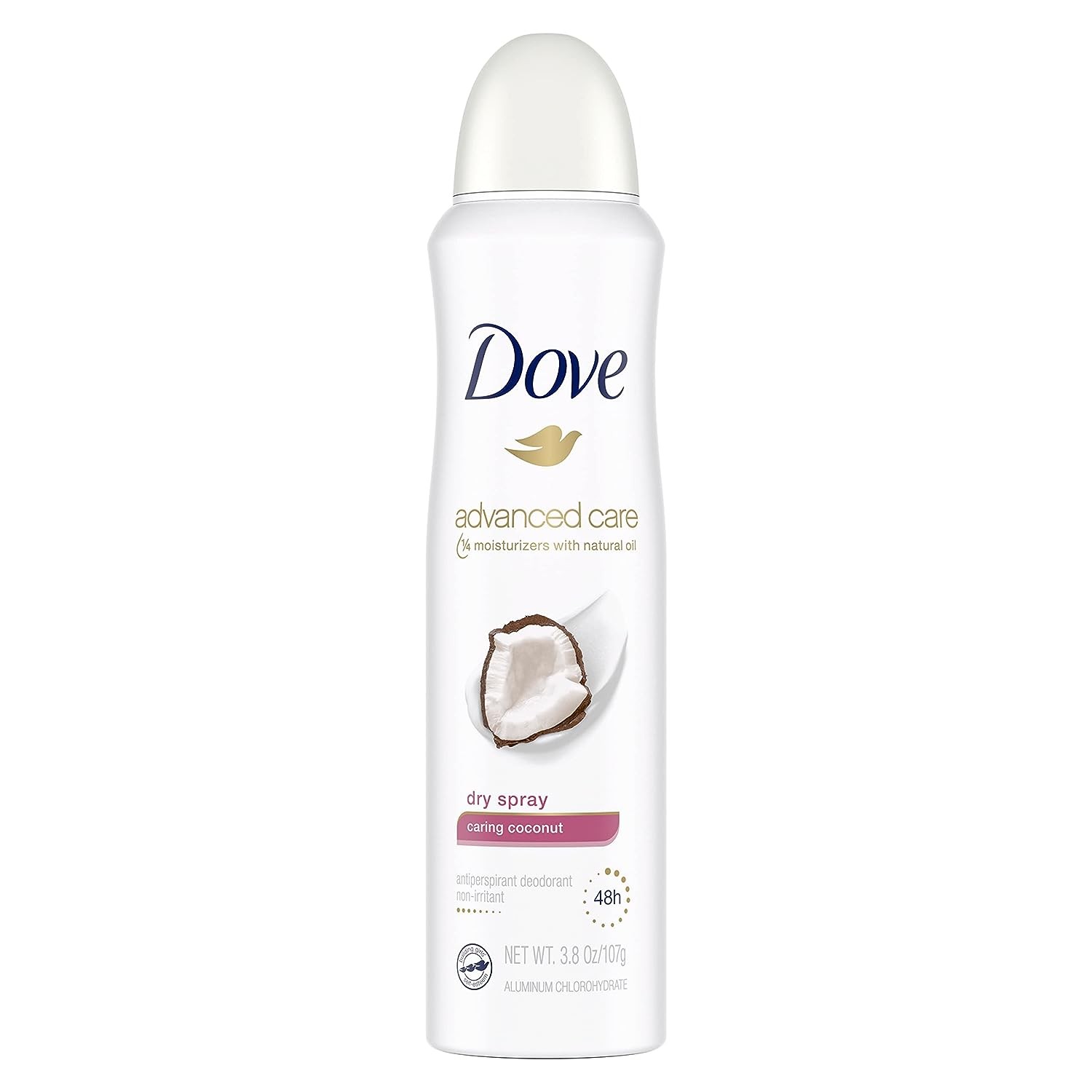 Dove Advanced Care Dry Spray Antiperspirant Deodorant For Women Caring Coconut With 48 Hour Protection, Soft And Comfortable Underarms 3.8 Ounce (Pack of 12)