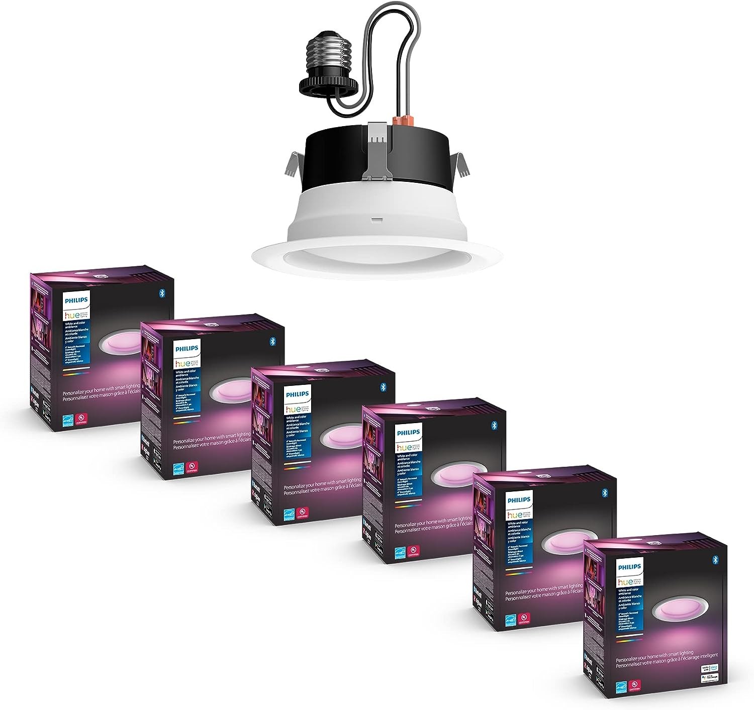 Philips Hue White and color Ambiance Extra Bright High Lumen Dimmable LED Smart Retrofit Recessed 4" Downlight Compatible with Amazon Alexa Apple HomeKit and Google Assistant, 6-Pack