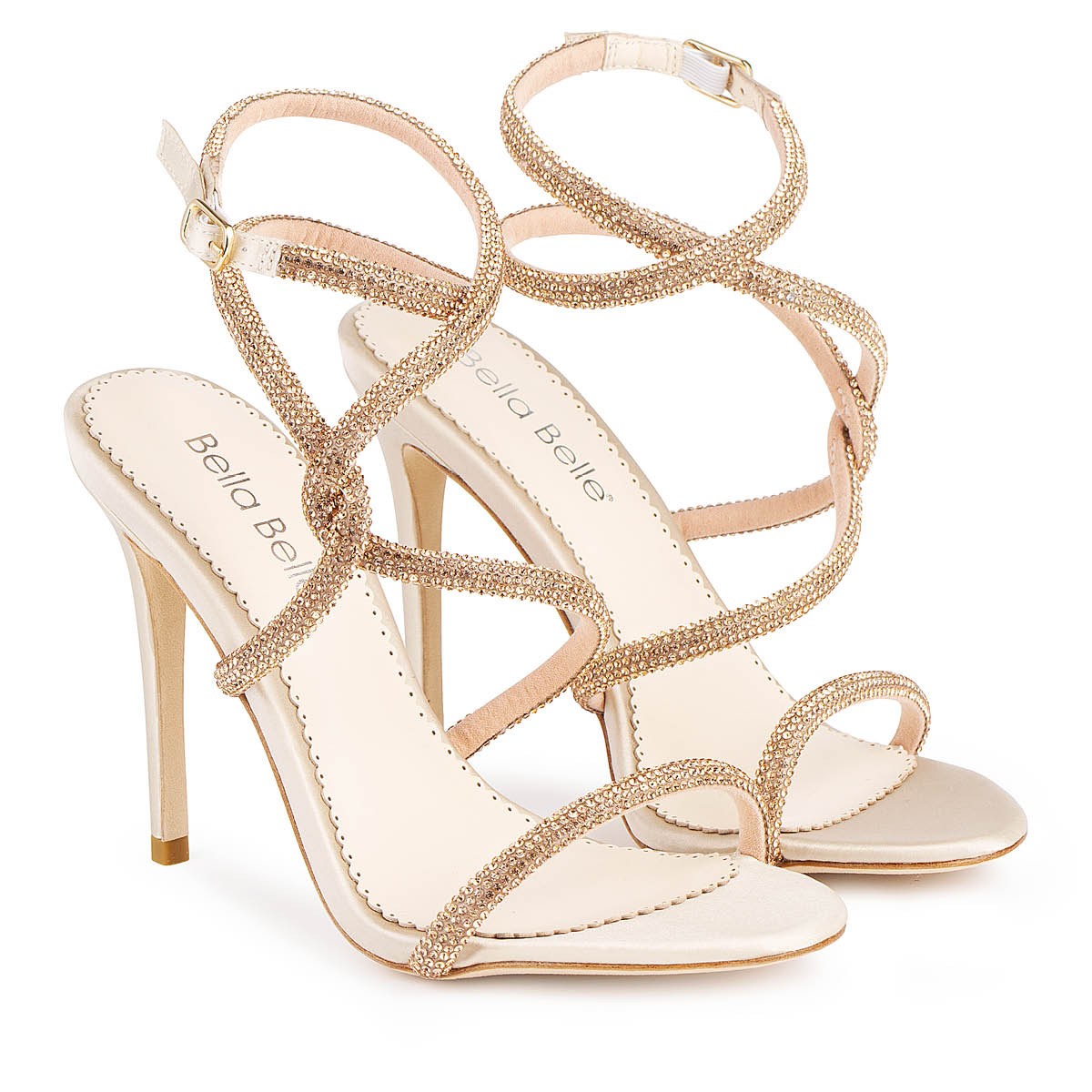 TEAGAN Crystal Rope Gold Strappy Heels