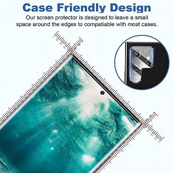 [2+2 Pack] Galaxy S22 Ultra Screen Protector, 9H Tempered Glass, Ultrasonic Fingerprint Support, 3D Curved, HD Clear Scratch Resistant for Samsung Galaxy S22 Ultra 5G Glass Screen Protector