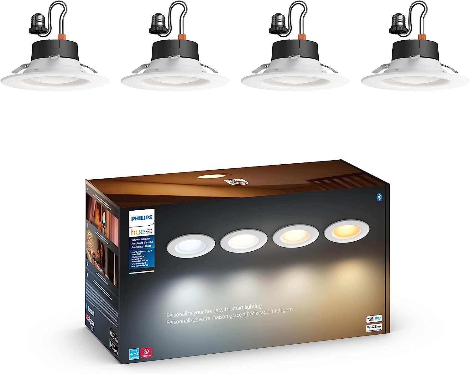 Philips Hue White Ambiance Extra Bright High Lumen Dimmable LED Smart Retrofit Recessed 5/6" Downlight Compatible with Amazon Alexa Apple HomeKit and Google Assistant, 4-Pack