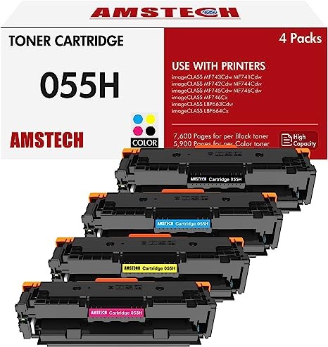 055H 055 MF743Cdw Toner Cartridge High Capacity 4 Pack Compatible Replacement for Canon Cartridge 055 Color ImageCLASS MF743Cdw MF741Cdw MF746Cdw LBP664Cdw Printer