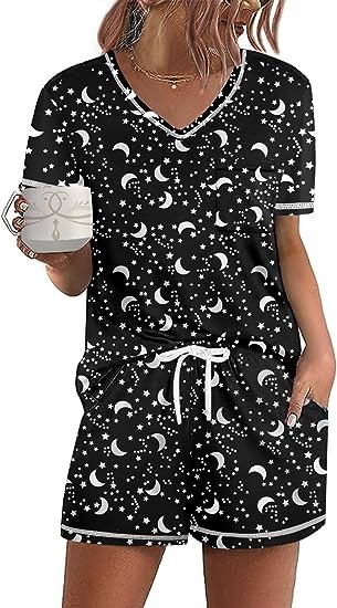 Ekouaer Women's Pajamas Sets Short Sleeve Lounge Sets Sleepwear Casual Two Piece Pjs With Pockets