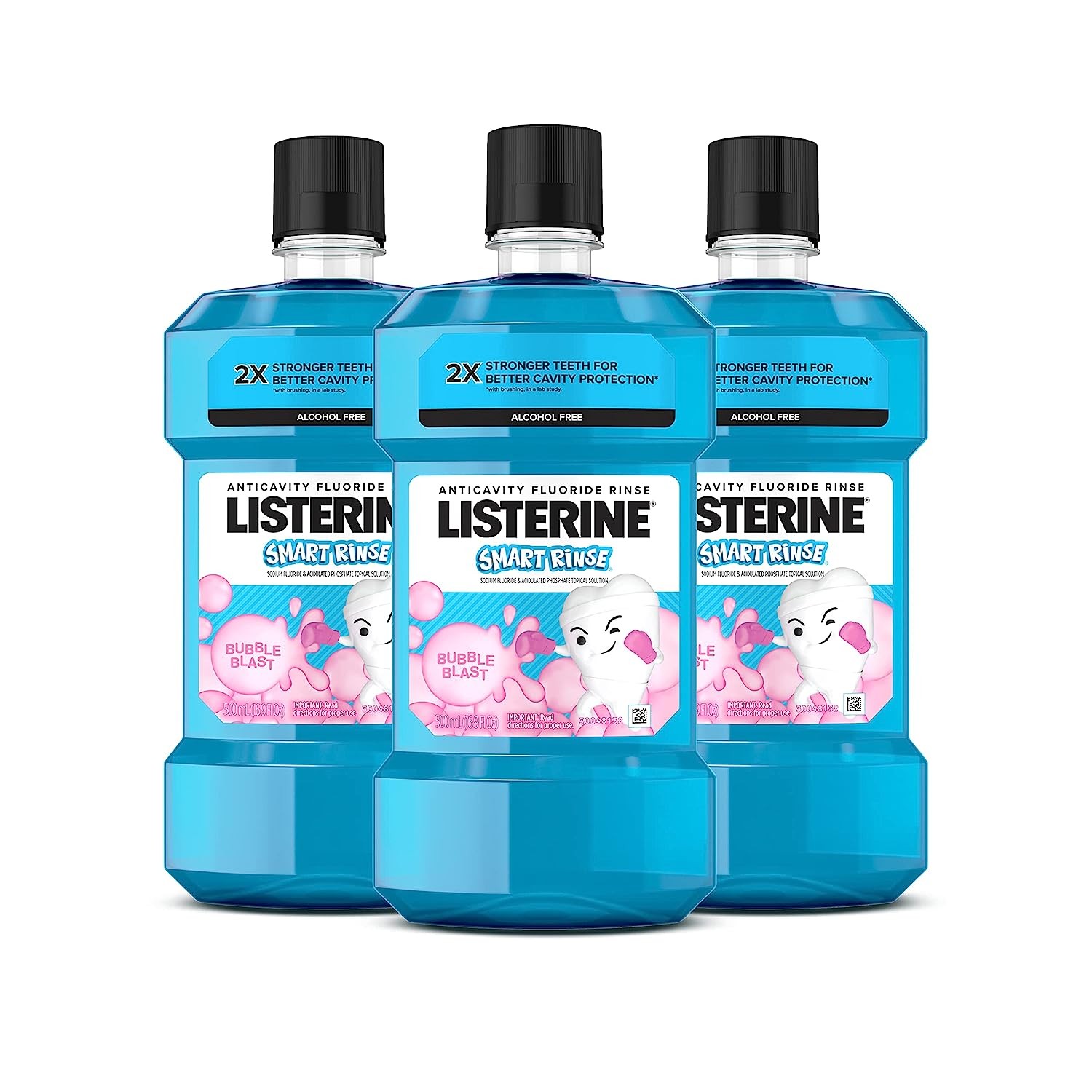 Listerine Smart Rinse Mouthwash, Children's Zero Alcohol, Fluoride Rinse, Anti Cavity Mouth Rinse, Bad Breath Treatment, Mouthwash for Kids; Bubblegum Flavor, 16.9 Fl. Oz (Pack of 3)
