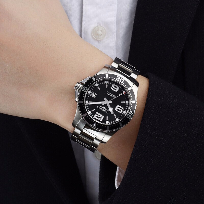 Longines (Longines) Concas series watches casual fashion business steel belt men's watch automatic mechanical steel belt men's watch L3.642.4.56.6 black plate L3.642.4.56.6