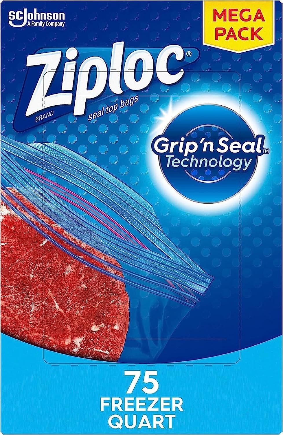 Ziploc Quart Food Storage Freezer Bags, New Stay Open Design with Stand-Up Bottom, Easy to Fill, 75 Count