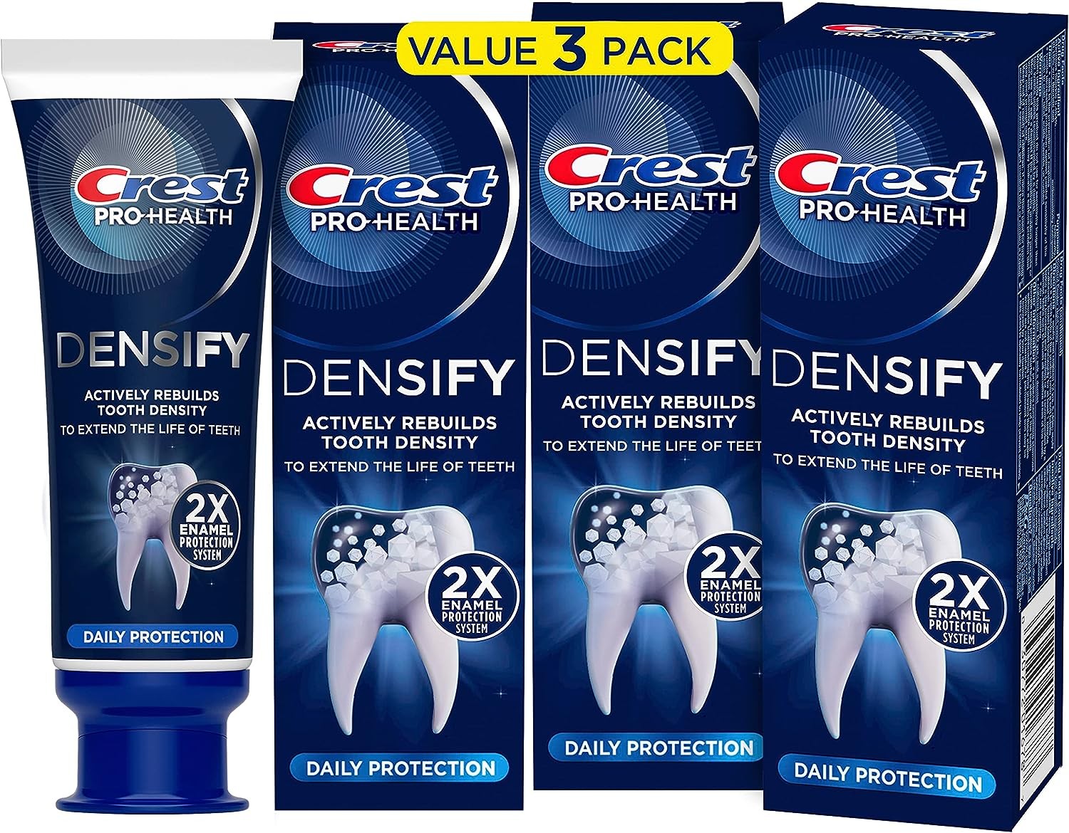 Crest Pro-Health Densify Toothpaste Daily Protection with Fluoride for Anticavity and Sensitive Teeth, 4.1oz (Pack of 3)