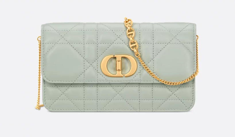 Miss Caro Pouch with Chain Pistachio Green Macrocannage Lambskin