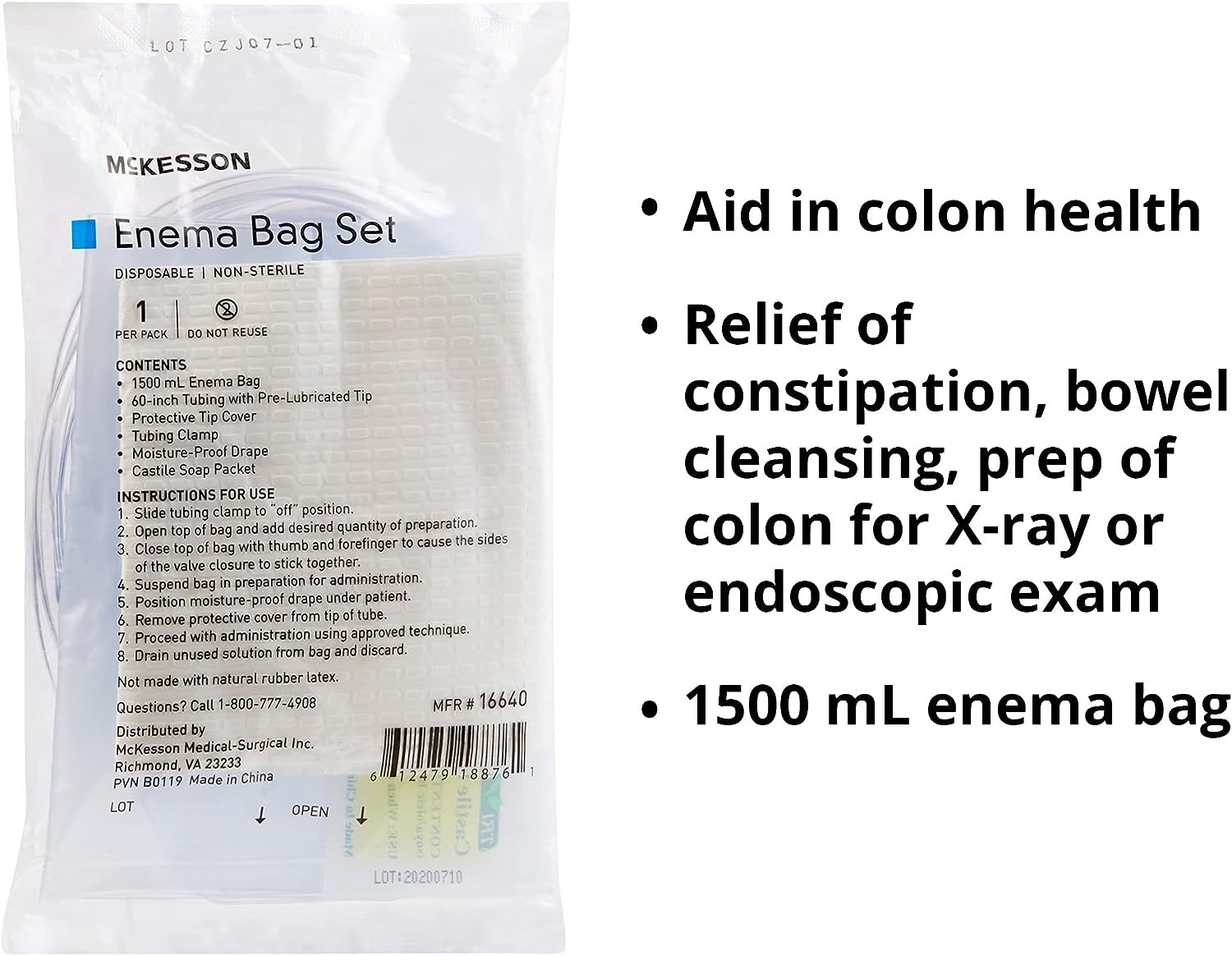 McKesson Enema Bag Set, Non-Sterile, Single Use, Disposable, 50 Count