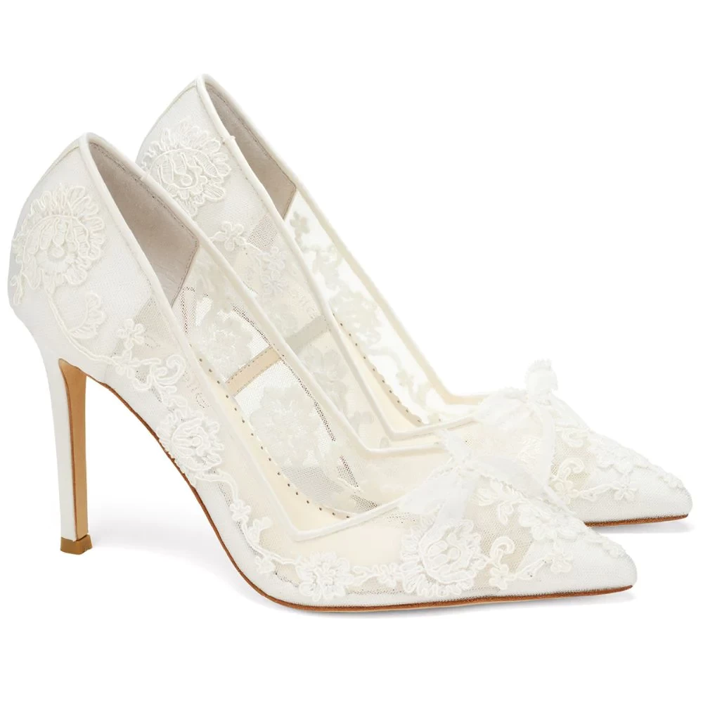 SOPHIA Ivory Flower Lace Wedding Heels