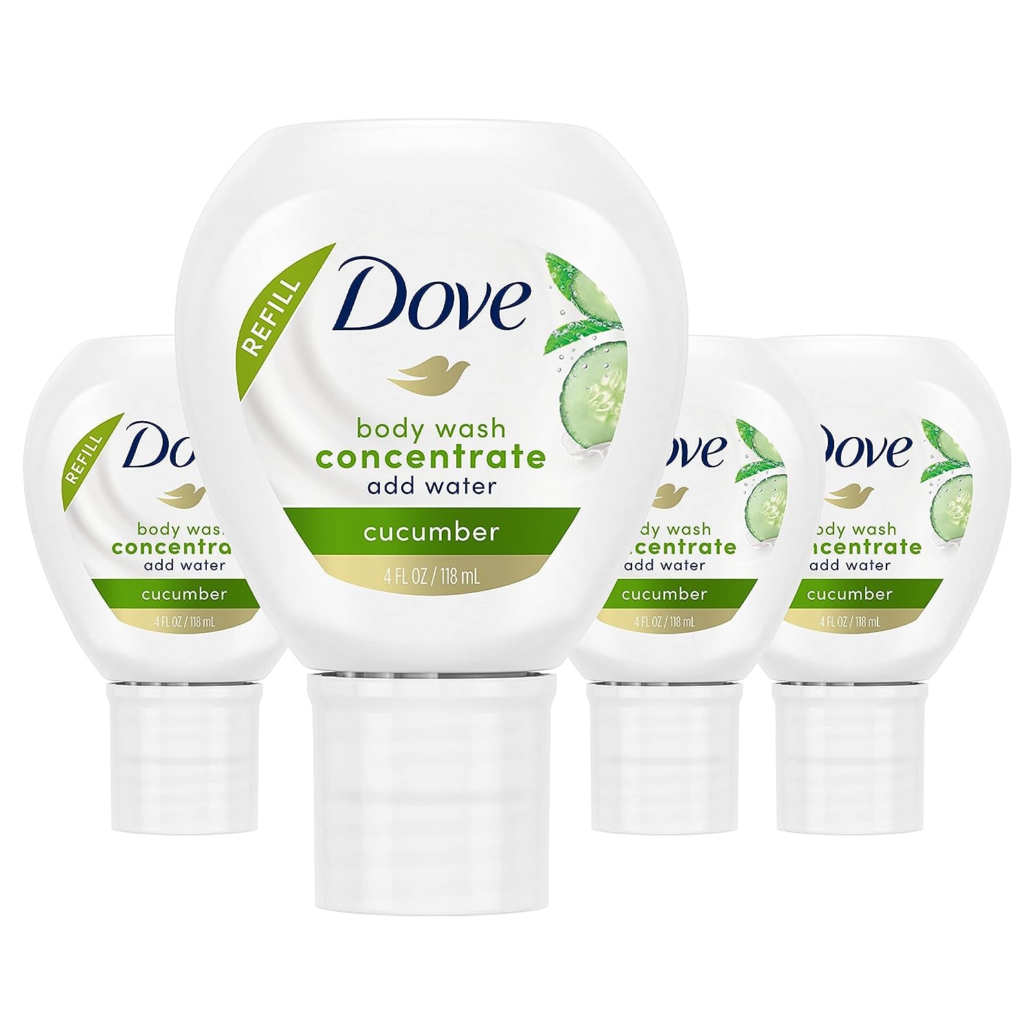 Dove Body Wash Concentrate Refill for use reusable bottle Cucumber for Instantly Soft Skin and Lasting Nourishment 4 fl oz (makes 16 fl oz) 4 pack