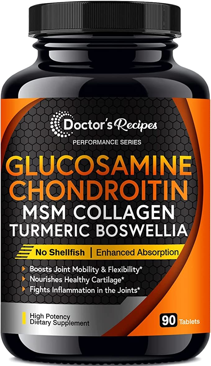 Doctor's Recipes Glucosamine Chondroitin MSM Turmeric Quercetin, Joint Support Supplement for Men & Women, with Black Pepper for High Absorption, Complete Joint Care, No Shellfish, 90 Tablets