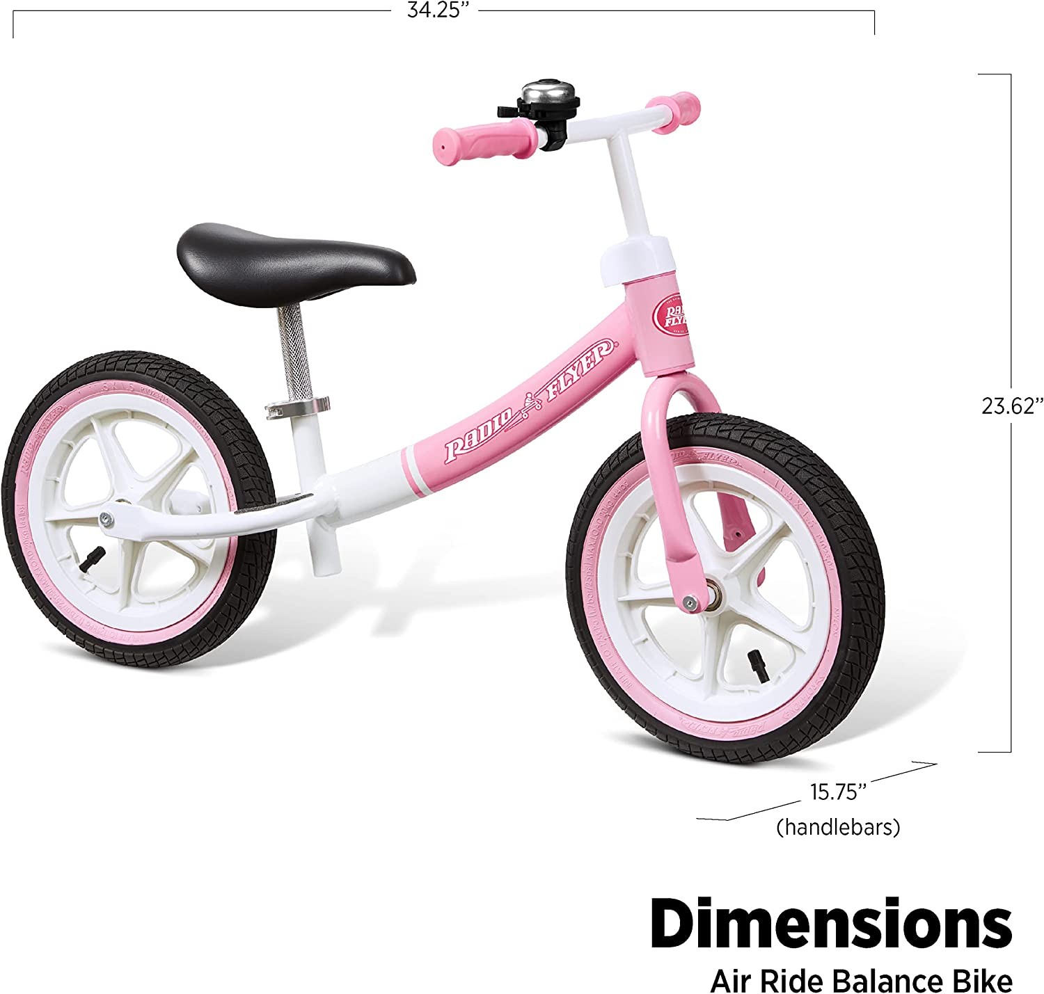 Radio Flyer Air Ride Balance Bike, Toddler Bike, Ages 1.5-5 Pink , White