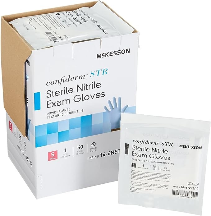 McKesson Confiderm STR Disposable Sterile Pair Nitrile Exam Glove Standard Cuff Length