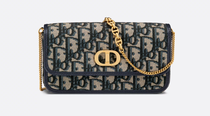 Small Miss Caro Pouch with Chain Blue Dior Oblique Jacquard