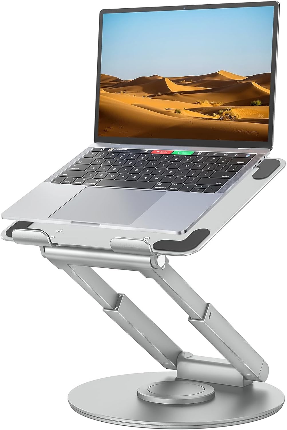 tounee Height Adjustable Laptop Stand with 360° Swivel Base, Sit to Stand Ergonomic Computer Stand, Portable Riser Holder Desk for Good Posture, Compatible with MacBook Pro, All Laptops 10-17"-Silver 