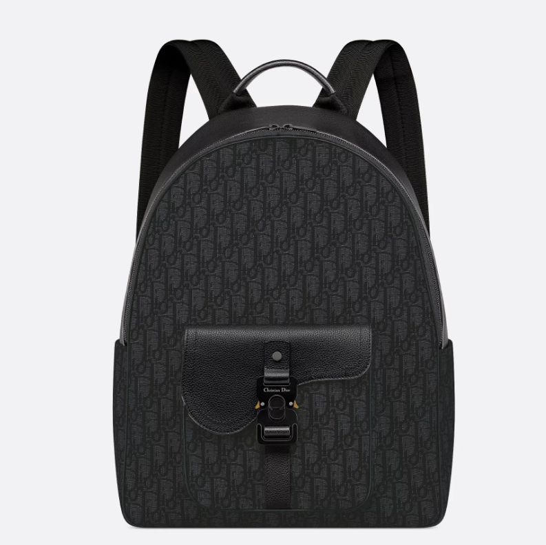 Saddle Zip Backpack Black Dior Oblique Jacquard and Black Grained Calfskin
