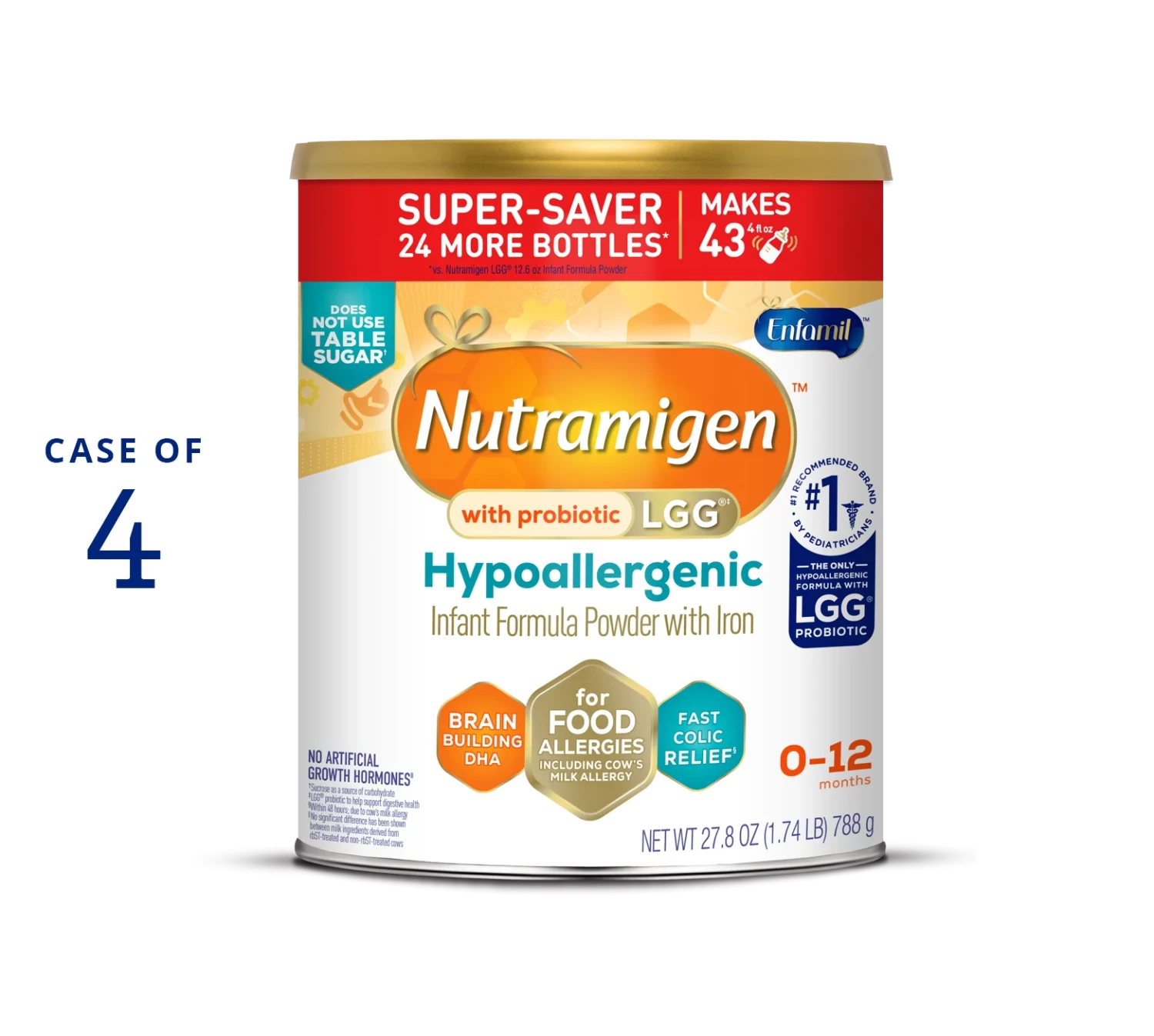 Nutramigen® with Probiotic LGG Hypoallergenic Powder Infant Formula - 27.8 oz Can, Super Saver Pack (Case of 4)