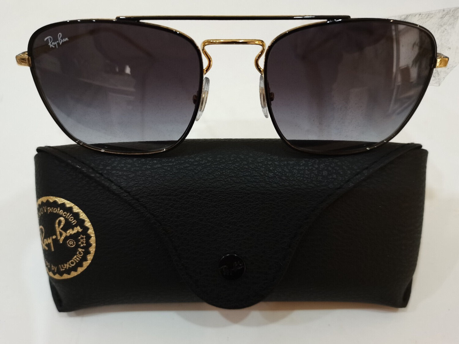 NEW BOXED RAY-BAN ITALY RB3588 BLACK ON GOLD GREY GRADIENT 90548G 55[]19 140 *3N
