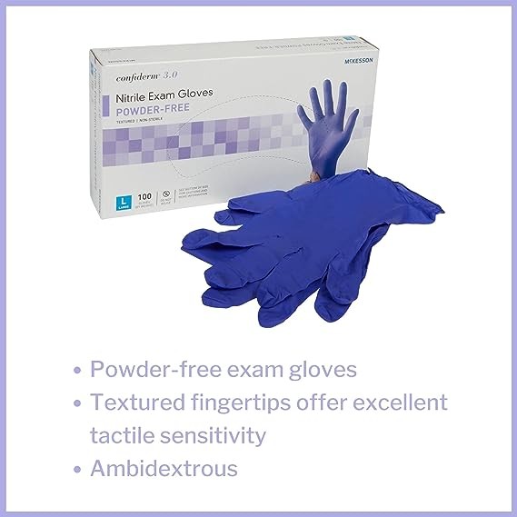 McKesson Confiderm 3.0 Disposable Nitrile Exam Glove Standard Cuff Length