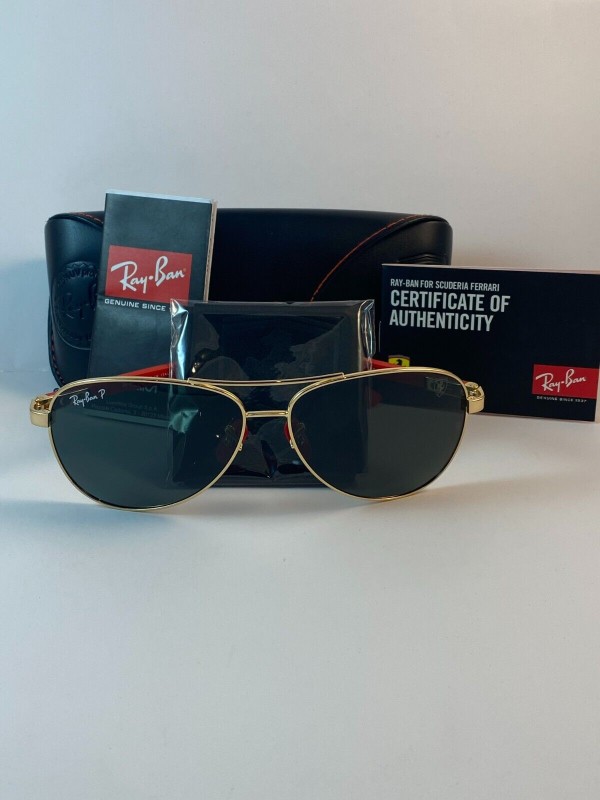 NEW RAY BAN Men RB8313M/008/71 /Ferrari Gold/Red Frame Polarized Grey Italy Made