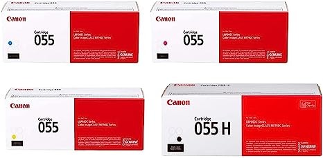 Canon 055 Toner Cartridge Black Yield 7600 Pages and Cyan, Magenta, Yellow Yield 2100 Pages -4 Pack in Retail Packaging