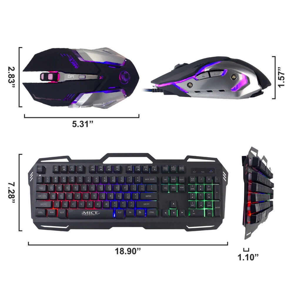 Computer Desktop Gaming Keyboard and Mouse Mechanical Feel Led Light Backlit