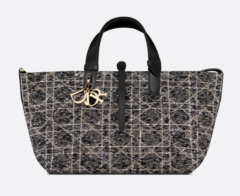 Medium Dior Toujours Bag Black Tweed with Cannage Motif in Gold-Tone Metallic Thread