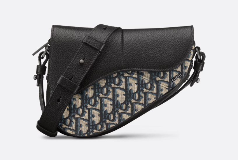 Mini Saddle Bag Beige and Black Dior Oblique Jacquard with Black Grained Calfskin