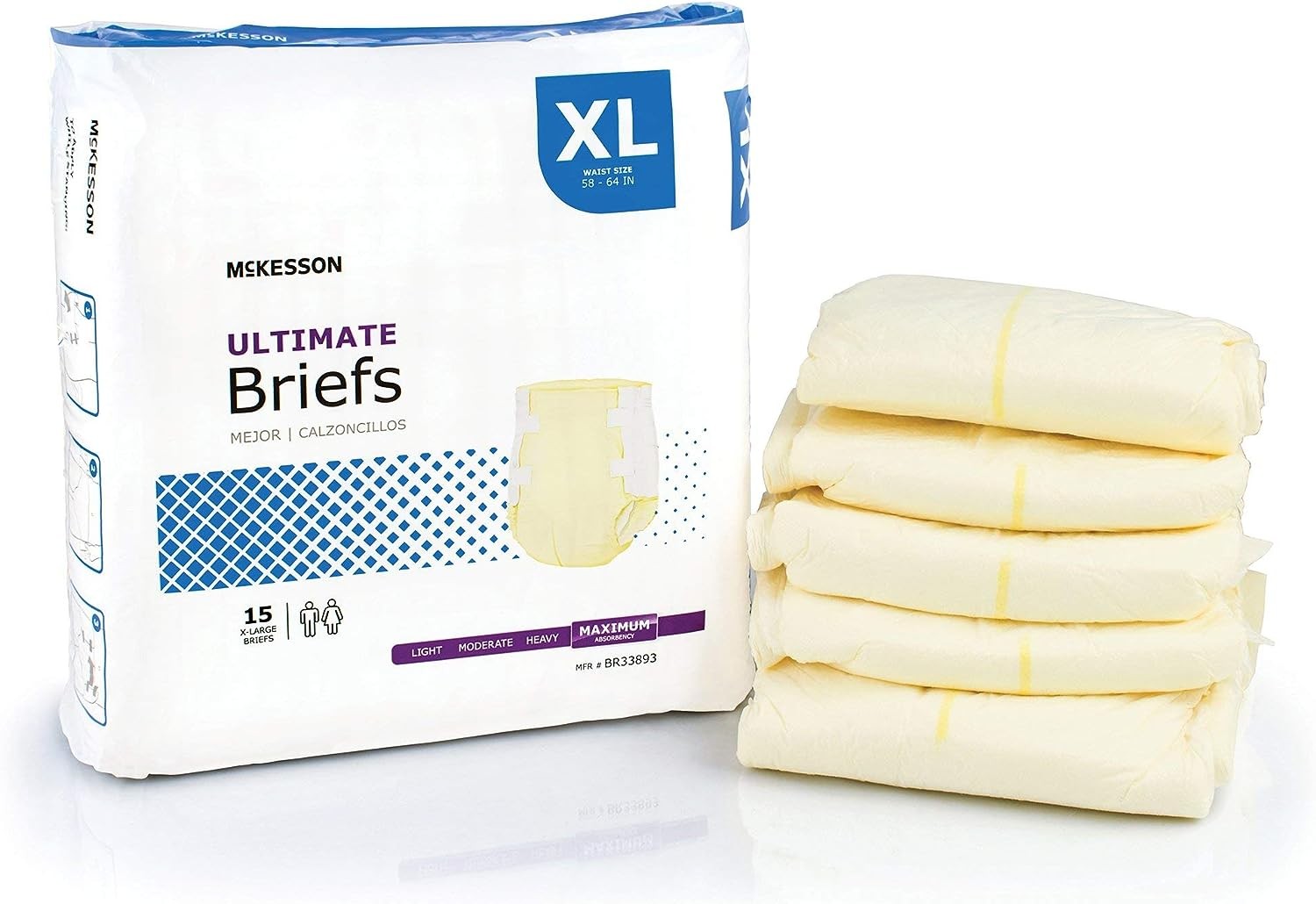 McKesson Ultimate Briefs, Incontinence, Maximum Absorbency, XL, 15 Count, 4 Packs, 60 Total