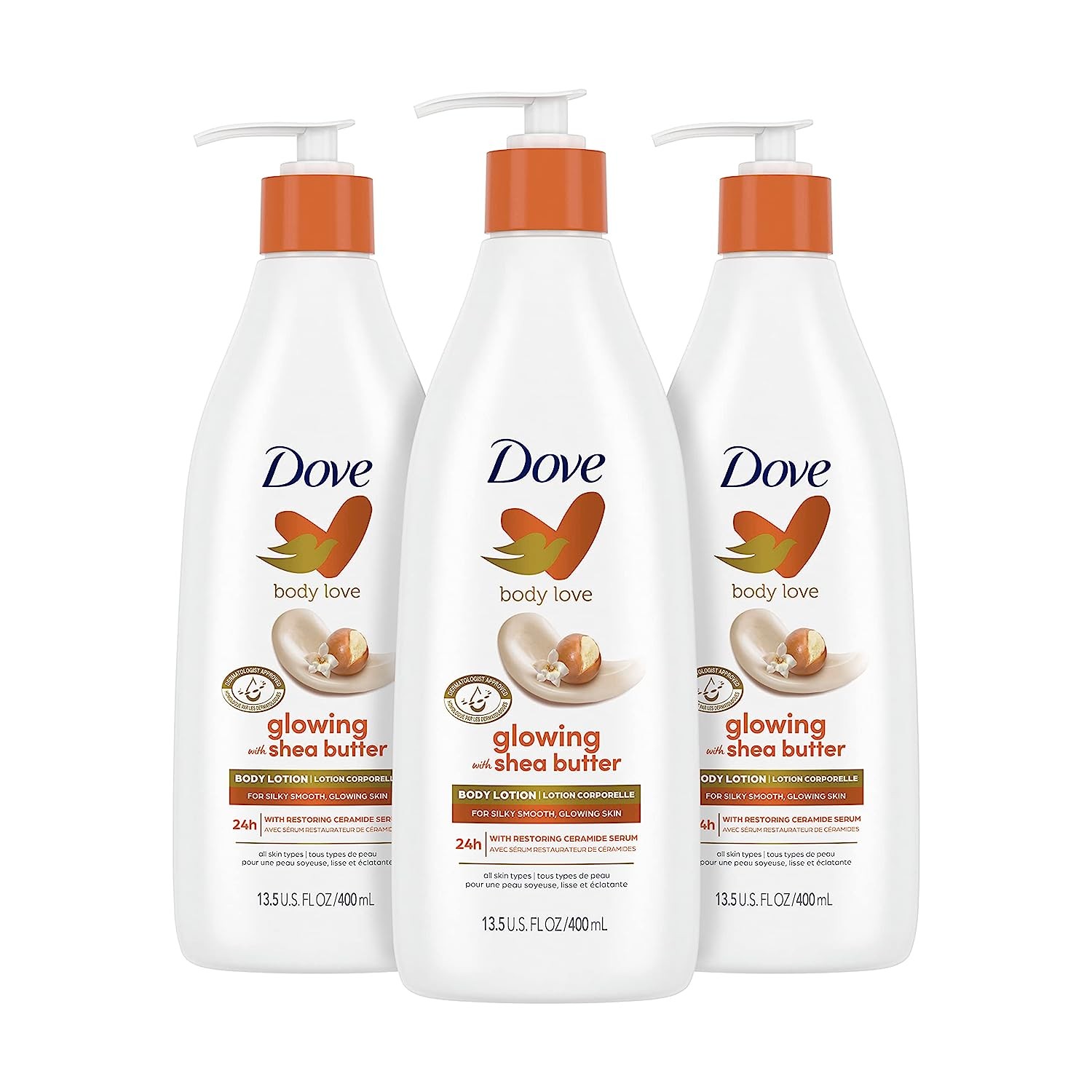 Dove Body Love Pampering Body Lotion Shea Butter Pack of 3 for Silky, Smooth Skin Softens & Smoothes Dry Skin 13.5oz