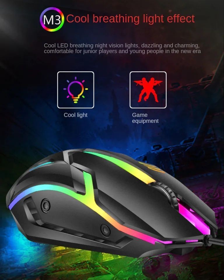 Gaming Mouse Wired USB 3 Button Ergonomic with LED 7 Backlit Colors PC Laptop