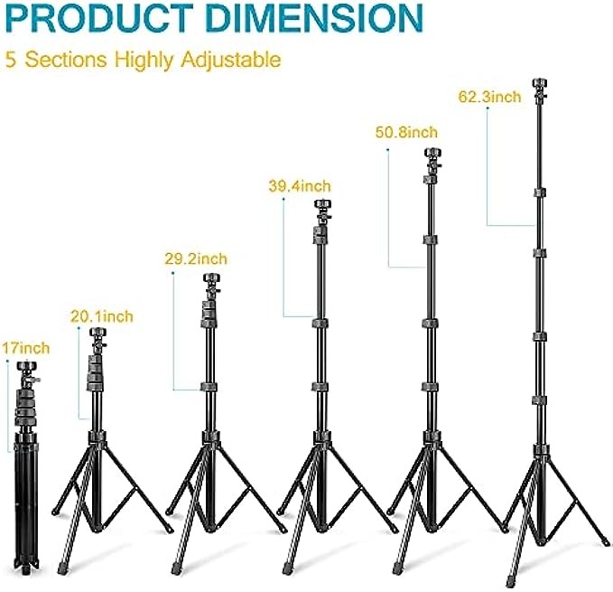 Aureday 62" Phone Tripod Accessory Kits, Camera & Cell Phone Tripod Stand with Wireless Remote and Universal Tripod Head Mount, Perfect for Selfies/Video Recording/Vlogging/Live Streaming