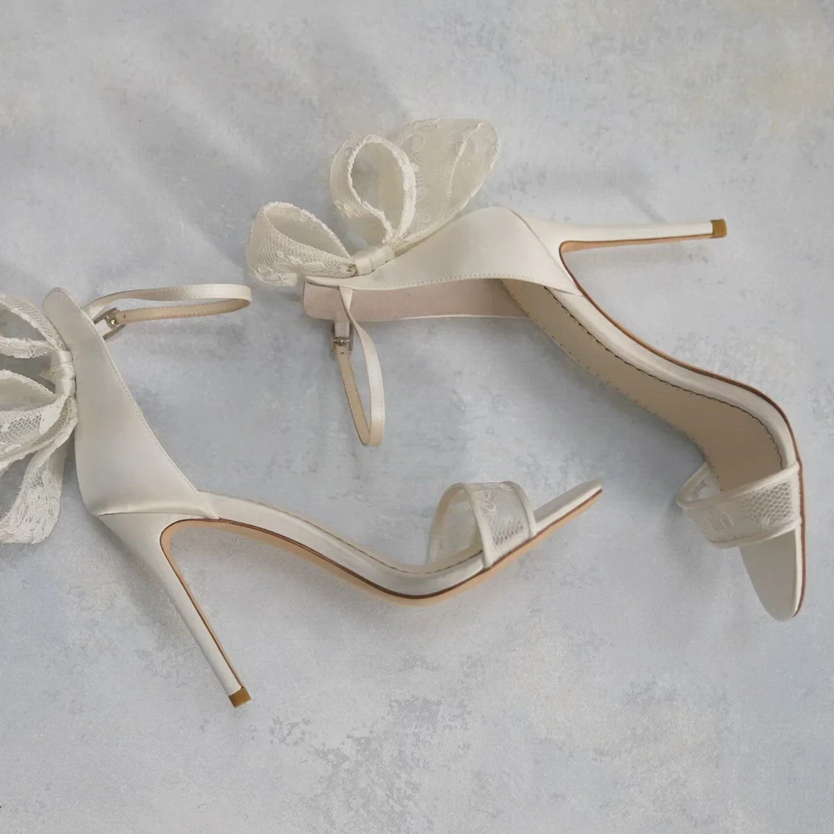 LEILA Lace Bow Wedding Shoes with Stiletto Heel