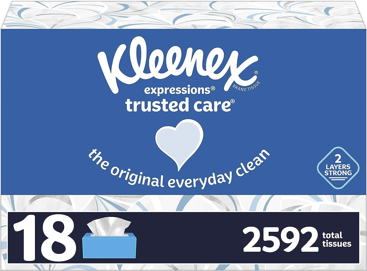 Kleenex Expressions Trusted Care Facial Tissues, 18 Boxes, 144 Tissues per Box, 2-Ply (2592 Total Tissues)