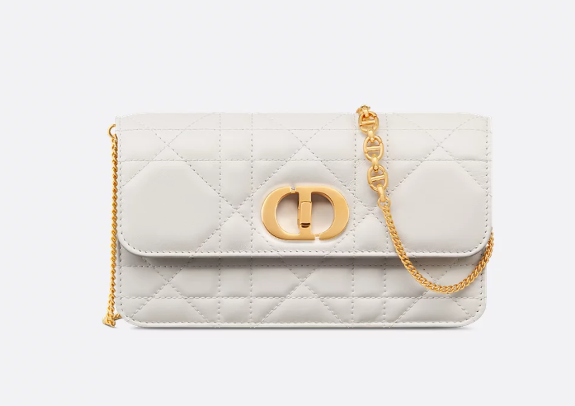 Miss Caro Pouch with Chain Latte Macrocannage Lambskin