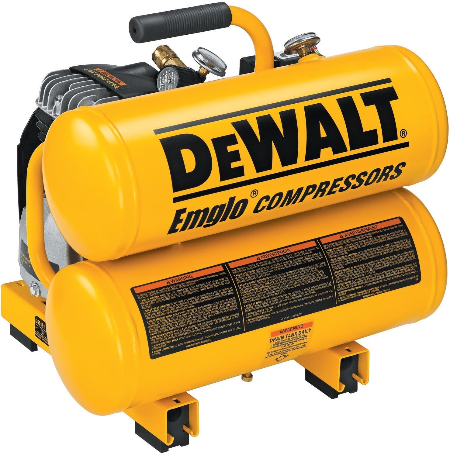 DEWALT D55151 14 Amp 1.1-HP 4-Gallon Oiled Twin Hot Dog Compressor