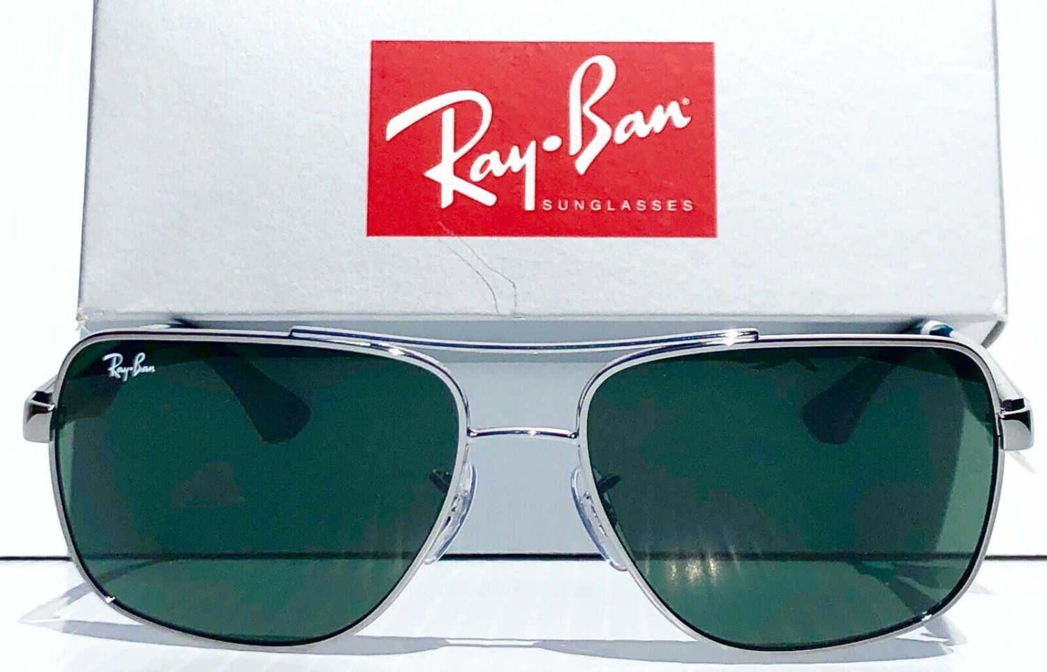 NEW Ray Ban Chrome 60mm AVIATOR Squared G-15 Green Grey Sunglass RB 3483 004/71