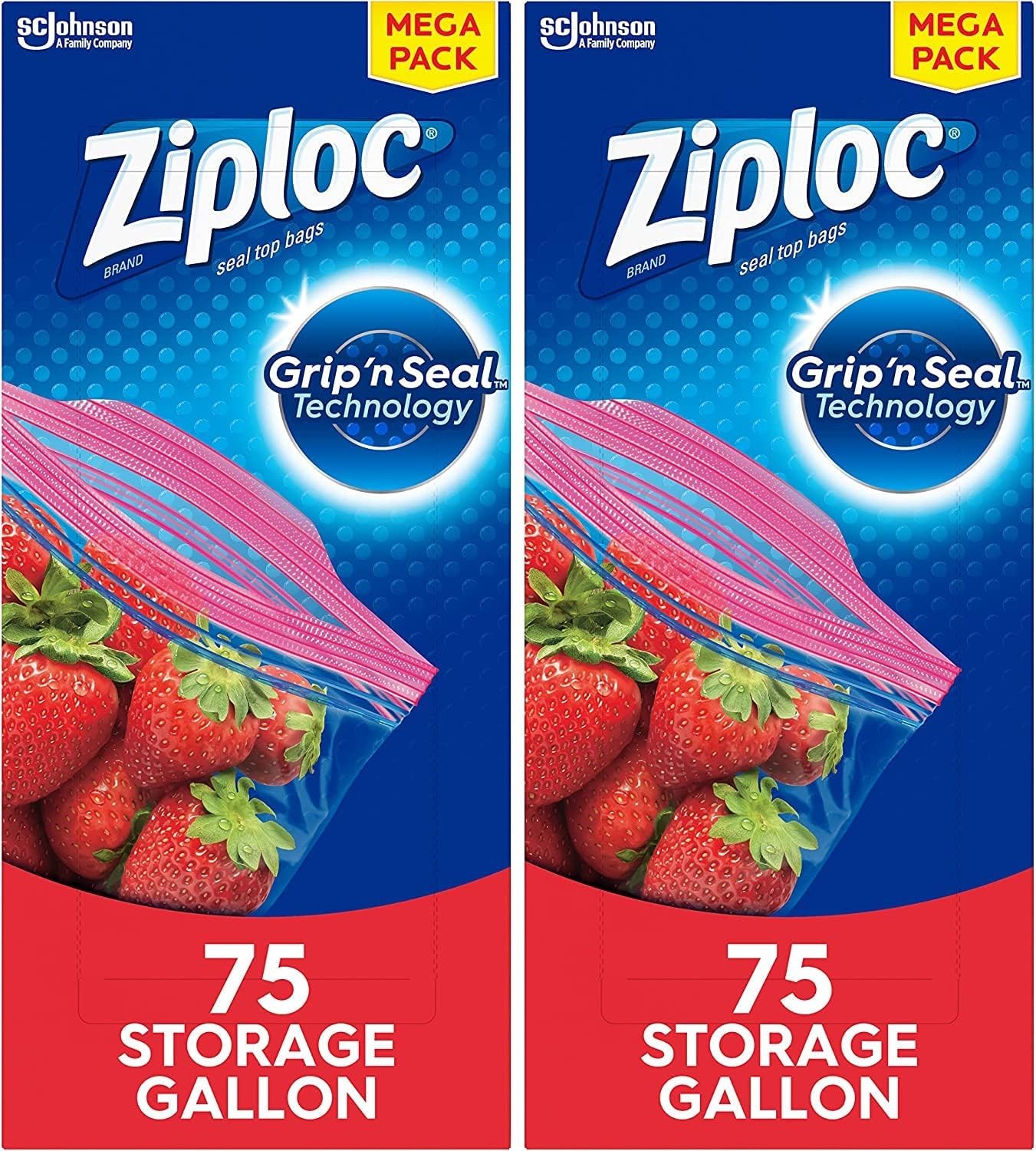 Ziploc Gallon Food Storage Bags, New Stay Open Design with Stand-Up Bottom, Easy to Fill, 75 Count, Pack of 2 (150 Total Bags)