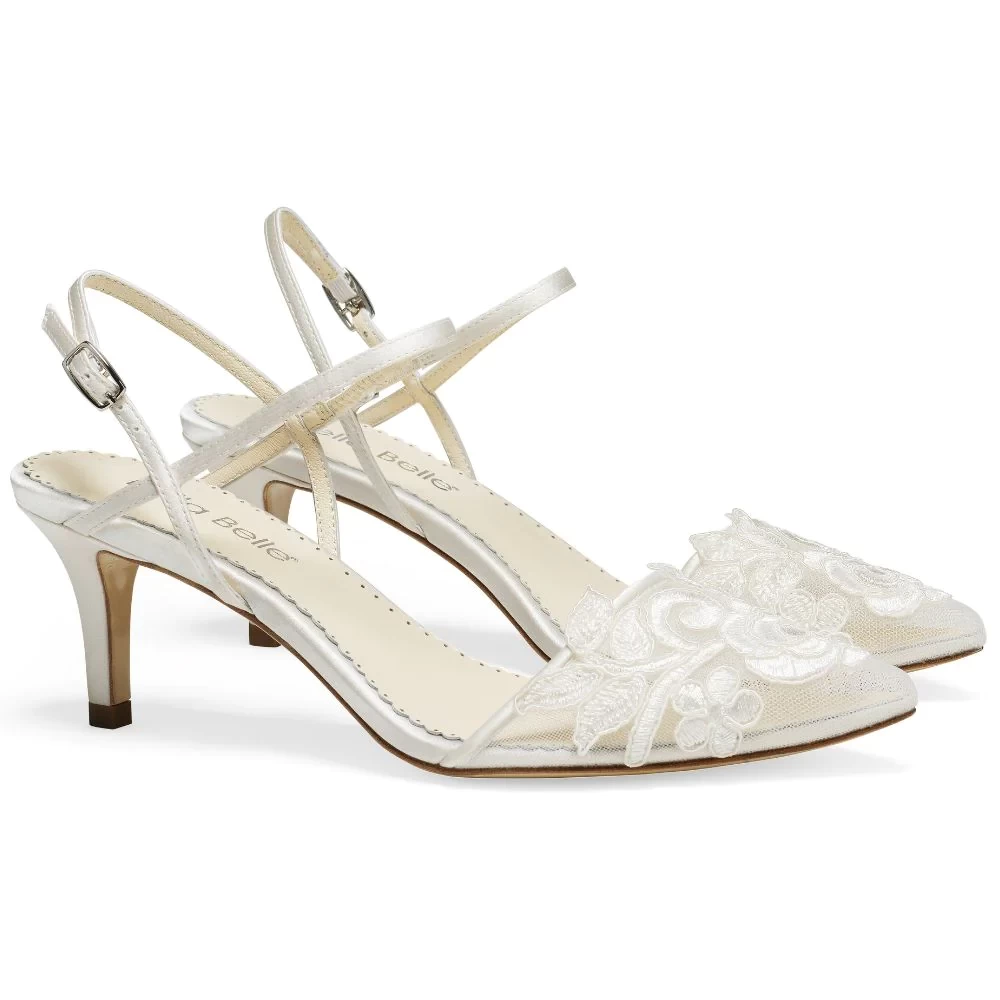 SERENA Lace Slingback Ivory Flower Applique Heels