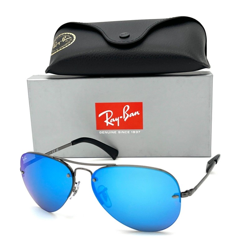 Ray Ban AVIATOR RB3449 004/55 Gunmetal / Light Green Mirror Blue 59mm Sunglasses