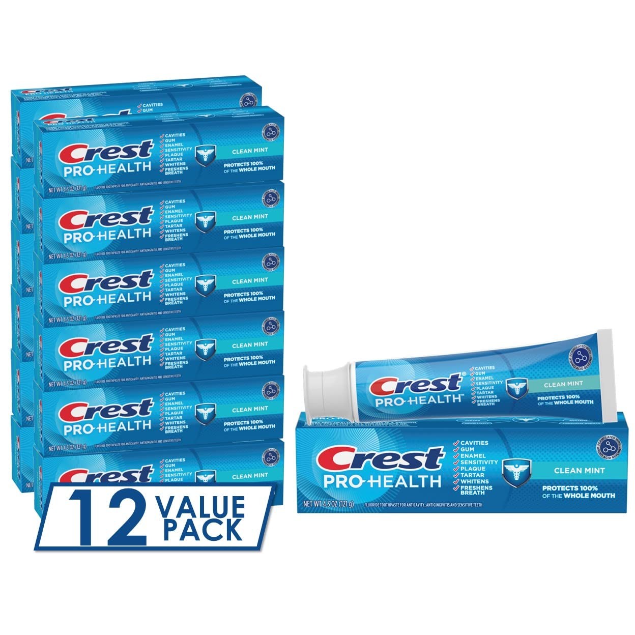 Crest Pro-Health Clean Mint Toothpaste, 4.3oz (Pack of 12)