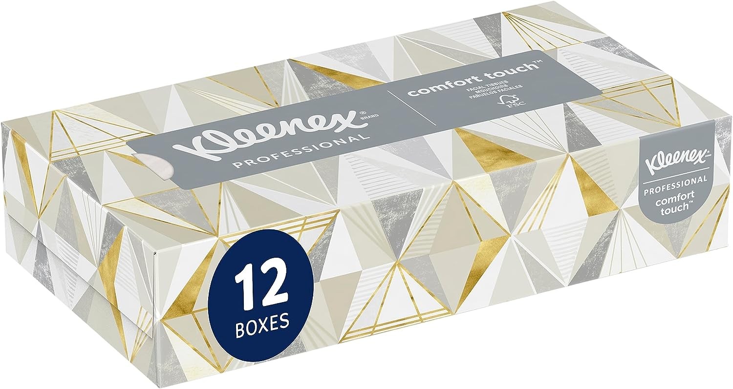 Kleenex Professional Facial Tissue for Business (03076), Flat 12 Boxes / Convenience Case, 125 Tissues / Box, 1,500 Tissues / Case, White