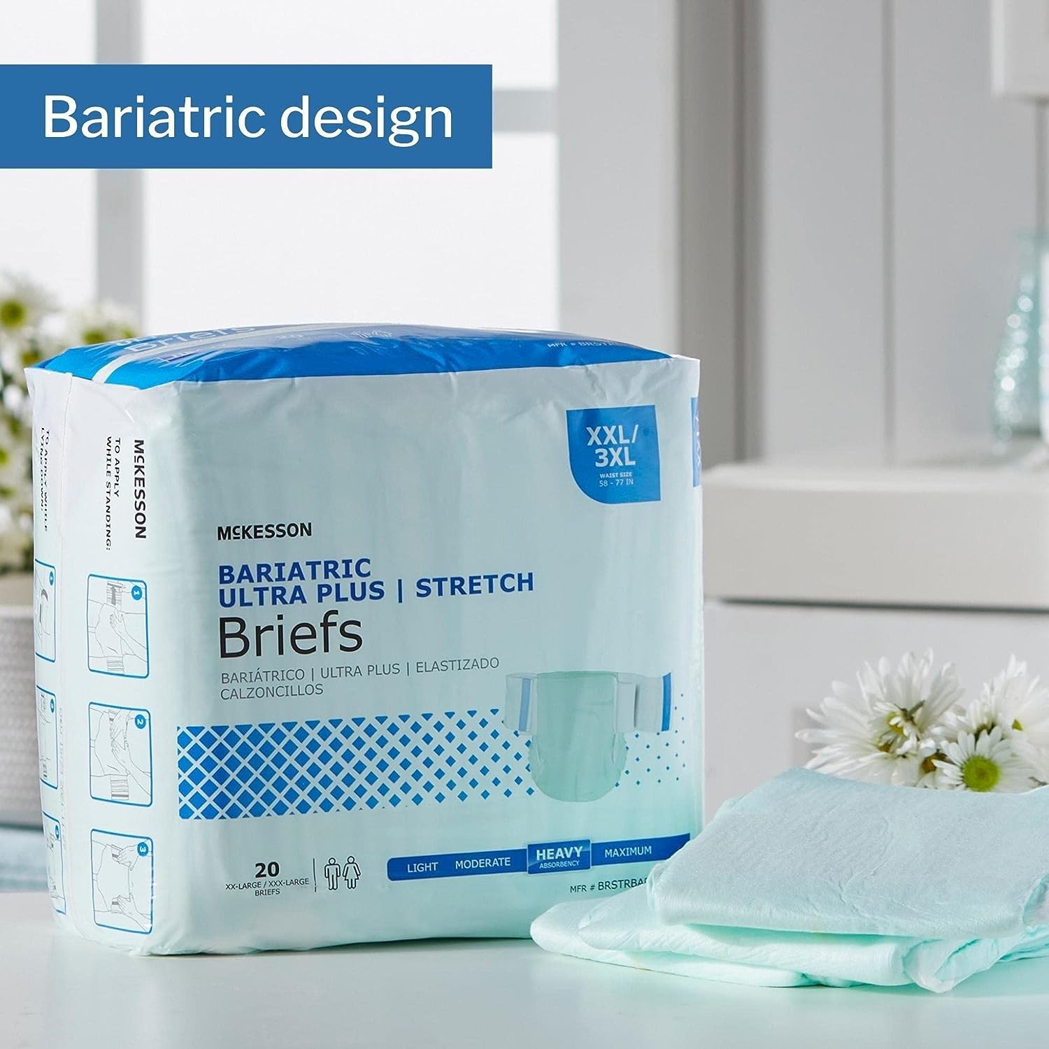 McKesson Bariatric Ultra Plus Stretch Briefs, Incontinence, Adult Unisex, Heavy Absorbency, 2XL / 3XL, 20 Count, 1 Pack
